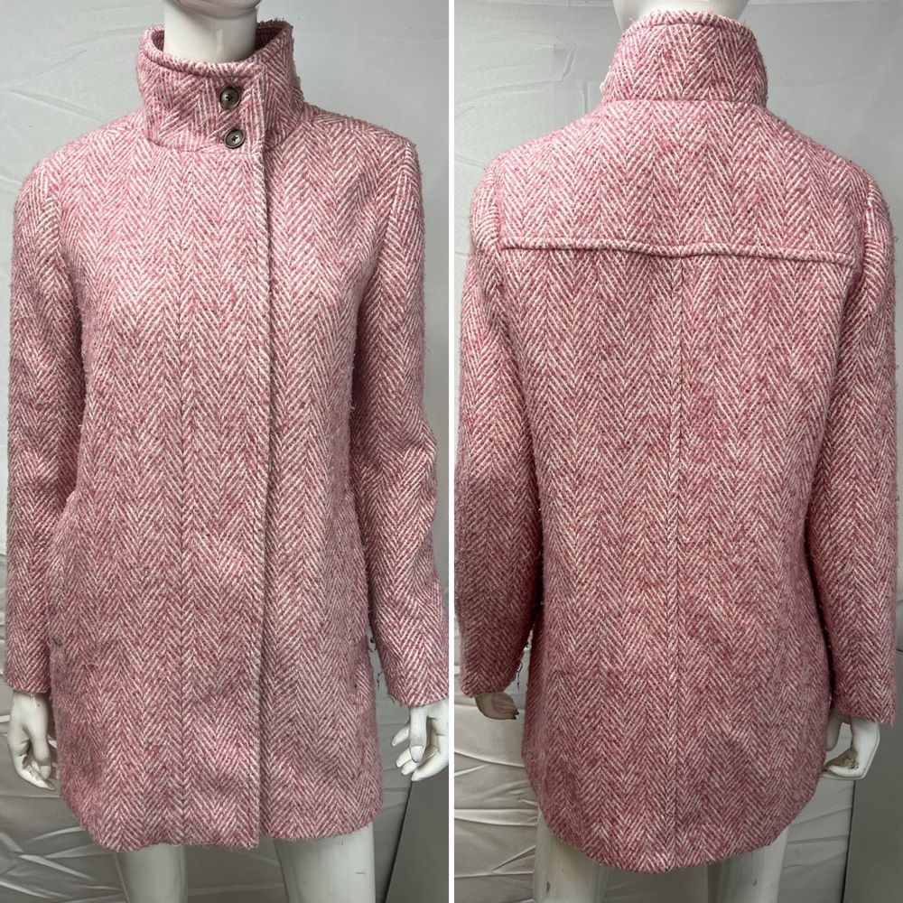 J. Crew Women’s 4 Pink Herringbone Tweed Chevron City Coat Jacket - Picture 11 of 13